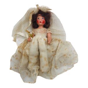 VTG Hollywood Doll Princess Bride Creepy Blue Eyes Brown Hair Needs Repair Mini